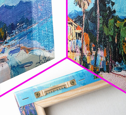 Beach House, Coastal Landscape Art, Framed Canvas Print, Hawaii Art, Coastal Wall Art, Surf Wall Art, Nautical Decor