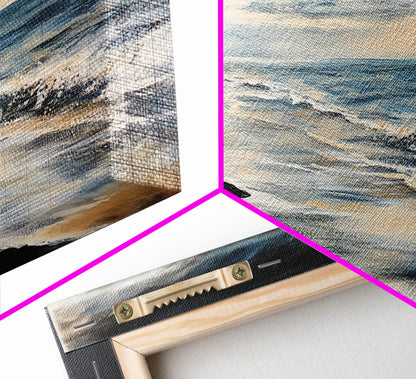 Moody beach, dark ocean, seascape painting, panoramic art, extra wide art, nautical painting, framed canvas print, above sofa art