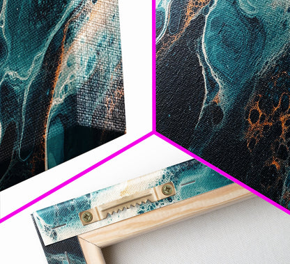 Abstract Fluid Art, moody art, blue and green wall art, wabi sabi art, extra wide art, horizontal wall art, Canvas Print