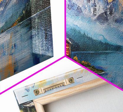 Mountain Cabin, Rustic Art, Lake Tahoe Art, Above Sofa Art, Landscape Painting, Bedroom Art, Framed Canvas Print, Farmhouse Art