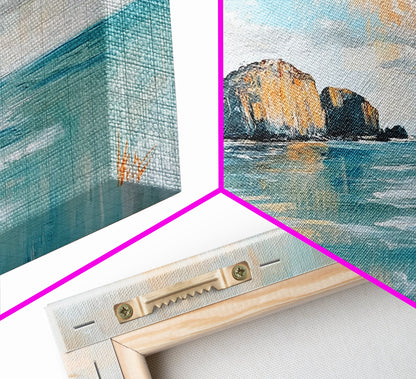 Ruhige Strandlandschaft, gerahmter Leinwanddruck, Küstenmalerei, Seestück, extra breites Kunstwerk, maritime Wandkunst, Schlafzimmerkunst