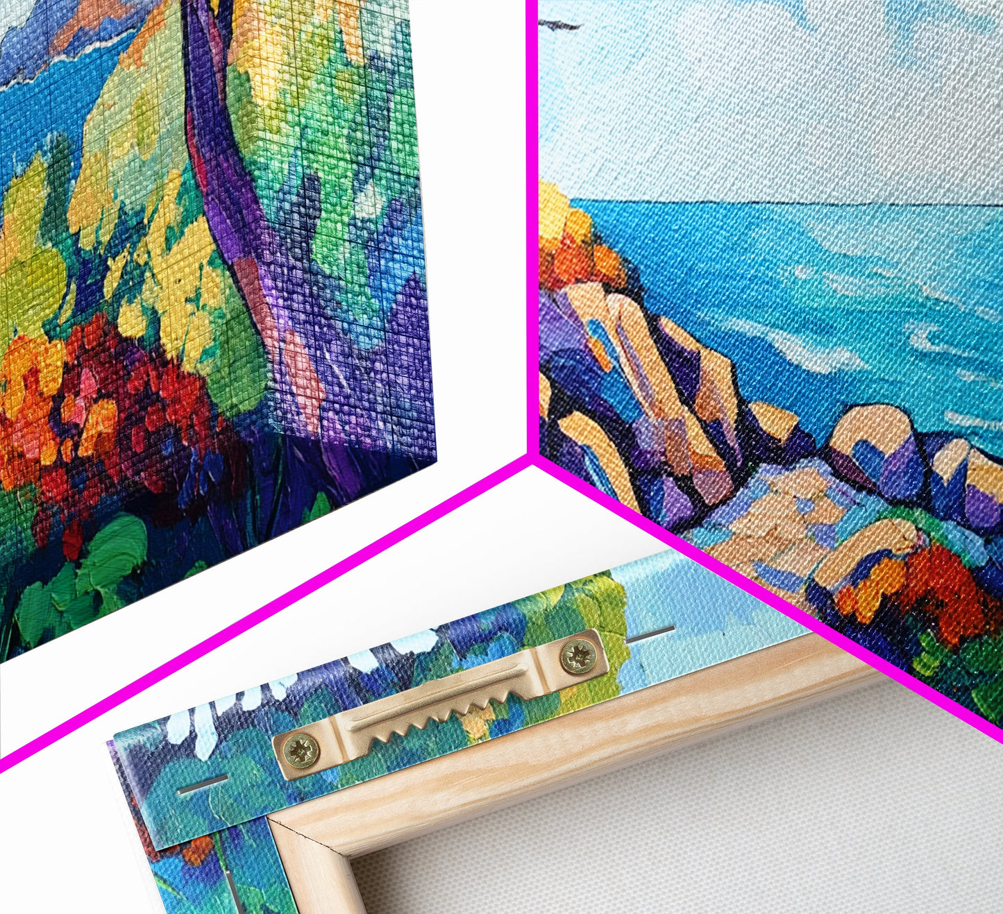 Coastal Pathway, bold colors, impressionist seascape, ocean view, vibrant painting, coastal wall art, Canvas Print, beach decor