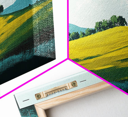 Hügellandschaft, Berglandschaft, grüne Wandkunst, Landschaftskunst, Kunst für über dem Sofa, Bauernhauskunst, Leinwanddruck