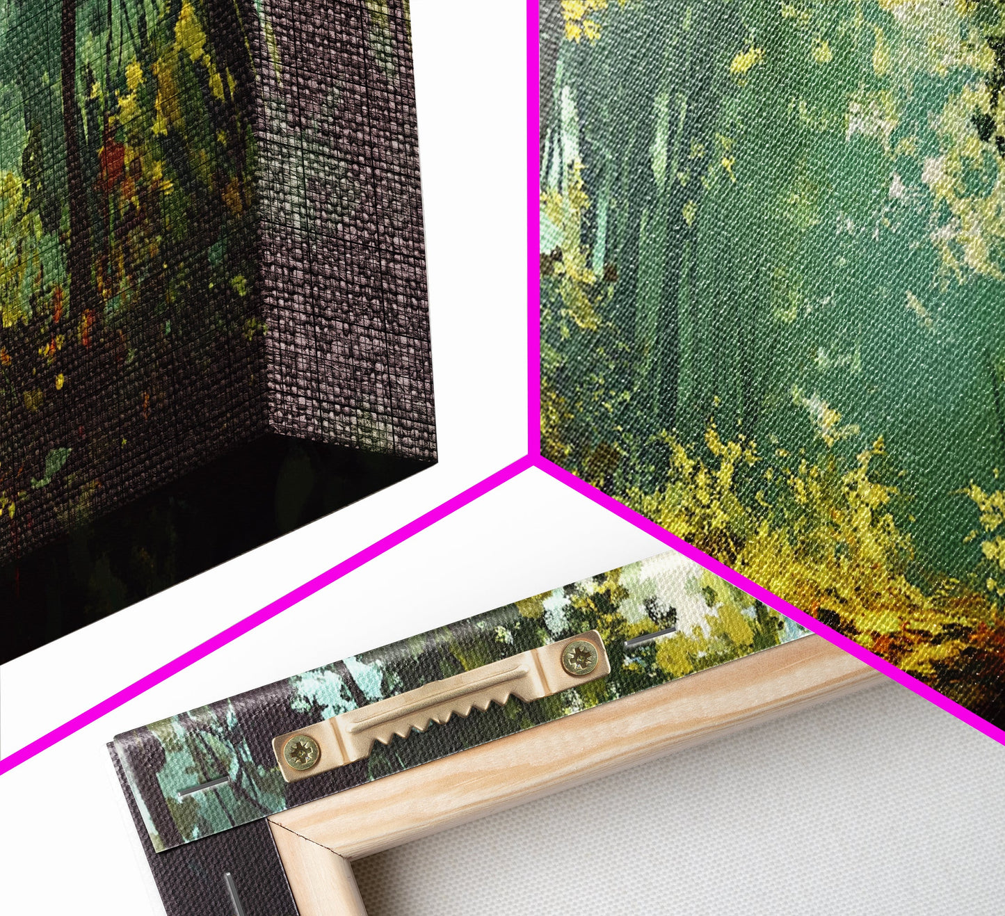 Forest Path, Sunlit Trees, Green Wall Art, Nature Landscape, Panoramic Painting, Rustic Wall Art, Framed Canvas Print