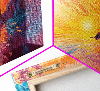 Feuriger Sonnenuntergang, Stimmungsvolle Kunst, Kunst vom Lake Tahoe, Farbenfrohe Landschaft, Wandkunst aus dem Südwesten, Panoramagemälde, Gerahmter Leinwanddruck, Naturkunst