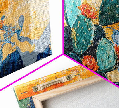 Kaktusgemälde, Agavengemälde, Wandkunst im Südwest-Stil, rustikale Dekoration, gerahmter Leinwanddruck, Wüstengemälde, extra breites Kunstwerk, Boho-Kunst