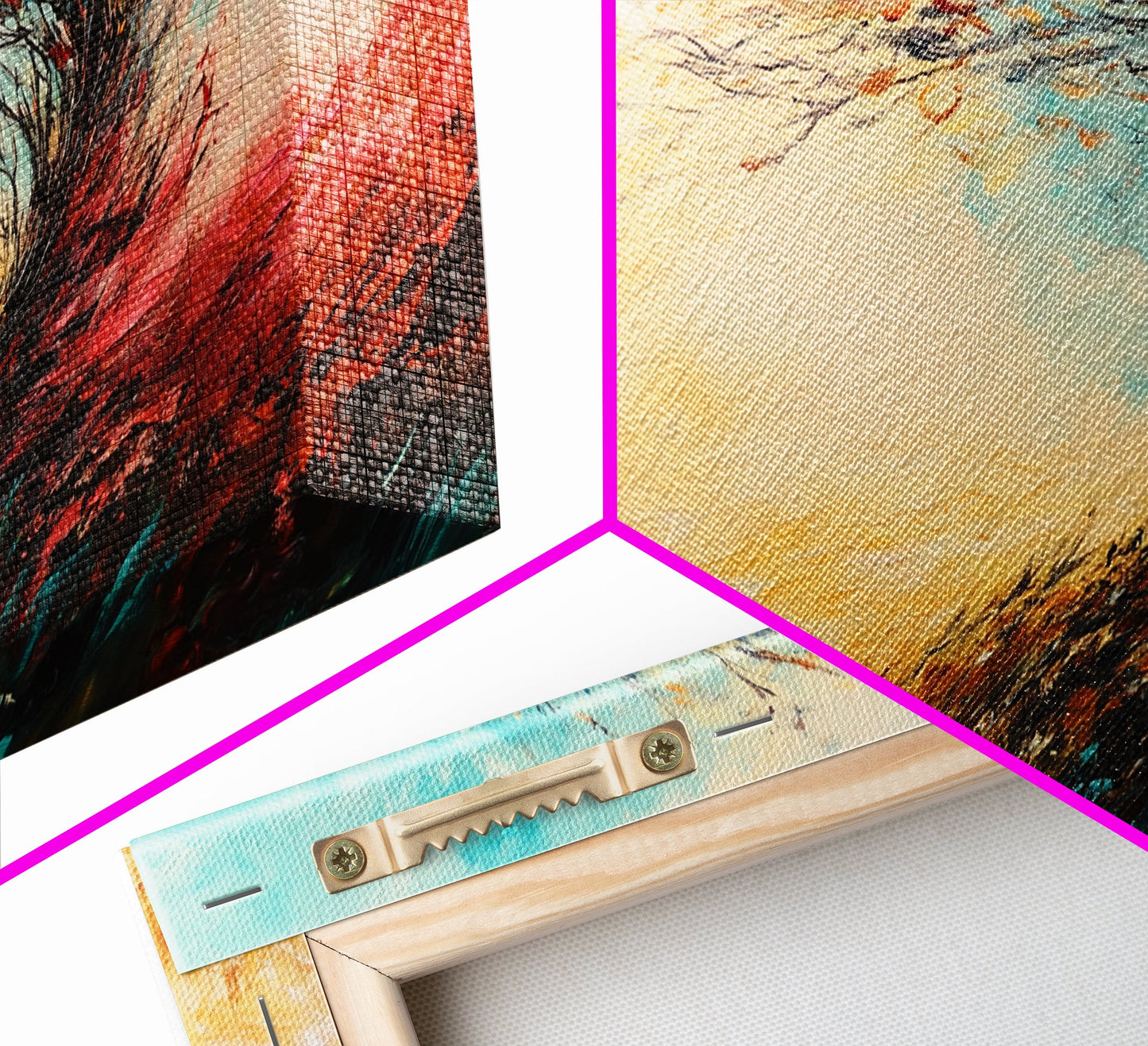 Windiger Herbst, gerahmter Leinwanddruck, Herbstwandbild, abstrakte Landschaft, extra breites Gemälde, Panoramabild, Herbstdekoration