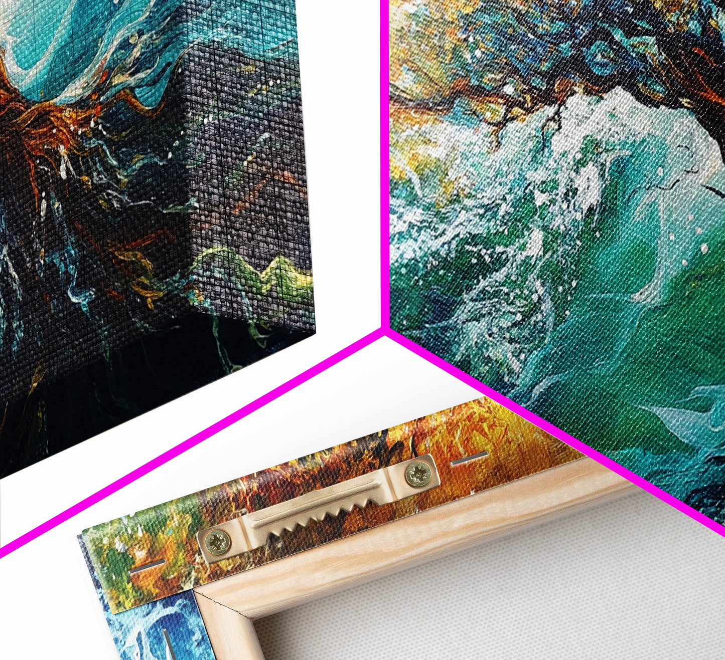 Tree in Waves, Canvas Print, coastal landscape art, wabi sabi art, extra wide painting, ocean painting, panoramic wall art