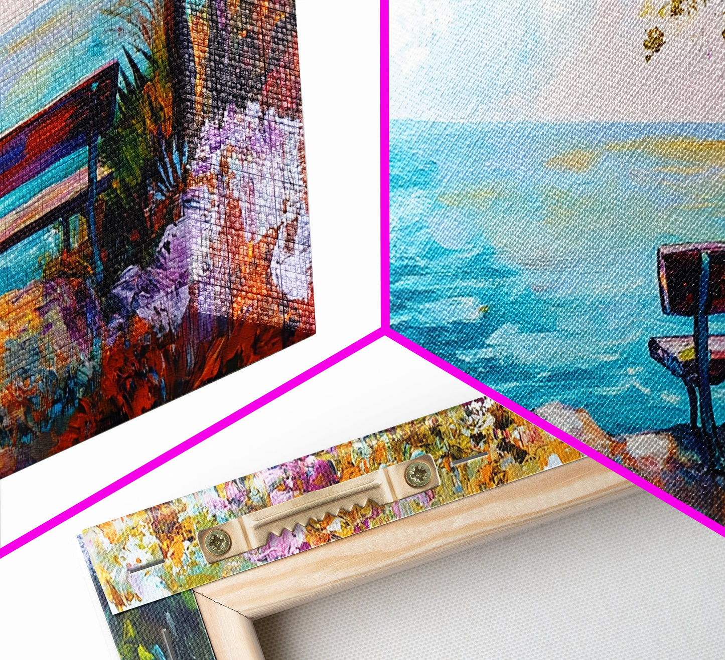 Bank, Meerblick, Herbstbaum, Leinwanddruck, Küstenlandschaftskunst, Seestückgemälde, Wandbild über dem Bett, extra breites Kunstwerk