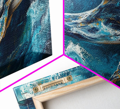 Blauwal, Meereswellen, Leinwanddruck, Walgemälde, maritime Dekoration, Küstenwandkunst, Seestück, extra breites Kunstwerk