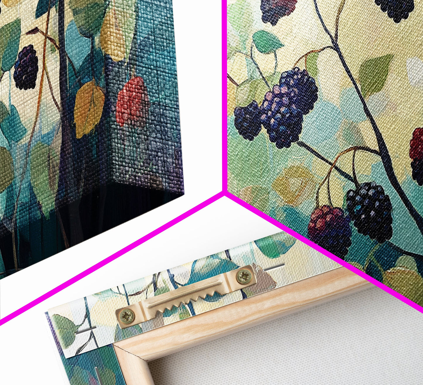 Brombeeren, Sommerbeeren, Leinwanddruck, botanische Drucke, Wandbild „Früchte des Geistes“, Wildblumenbild, Küchenbild