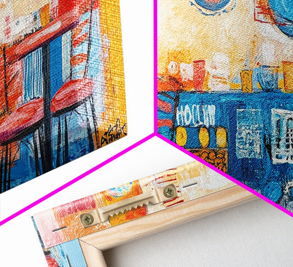 Cafe painting, espresso martini wall art, coffee wall art, food review kitchen art, warm cozy vibes, rustic decor, framed canvas print, boho art