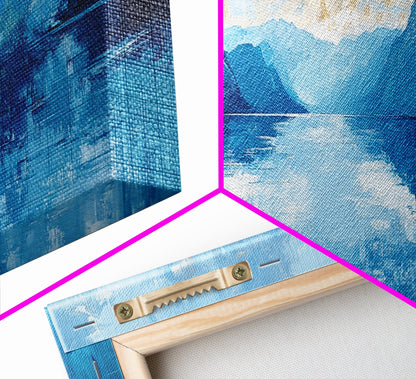 Fjord Painting, Blue and Green Wall Art, Lake Tahoe Art, Nautical Wall Art, Extra Wide Art, Panoramic Painting, Framed Canvas Print