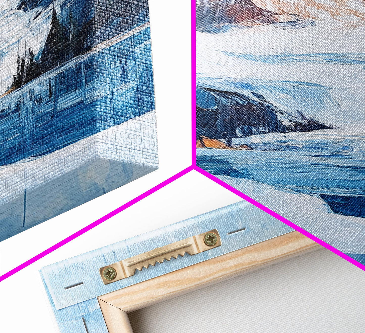 Snowy Mountain Lake, mountain painting, landscape painting, lake Tahoe art, extra wide art, panoramic art, Canvas Print