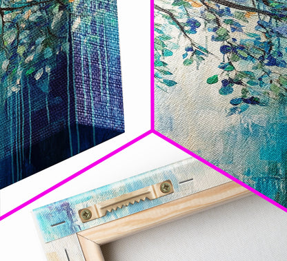 Hanging Branch, botanical prints, birch tree painting, nature wall art, Canvas Print, blue and green wall art, zen wall art, rustic decor