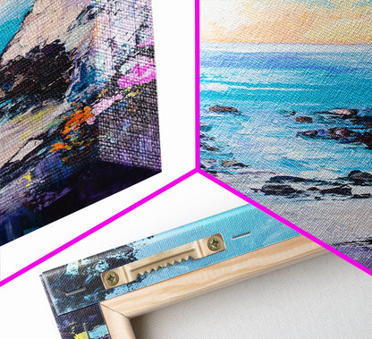 Coastal Cove, seascape painting, coastal decor, nautical wall art, blue and green wall art, framed canvas print, guest room art