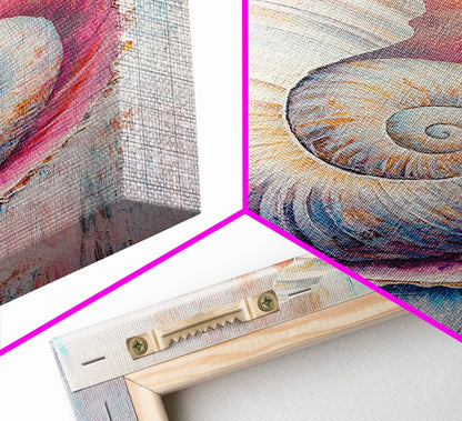 Nautical Shell Framed Canvas Print Coastal Boho Wall Art, Ocean Beach House Decor, Pastel Seashell Painting, Relaxing Seaside Artwork