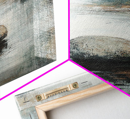 Serene River Rock Canvas Print Nature Inspired Wall Art, Minimalist Landscape Painting, Zen Decor, Neutral Tones, Living Room Artwork