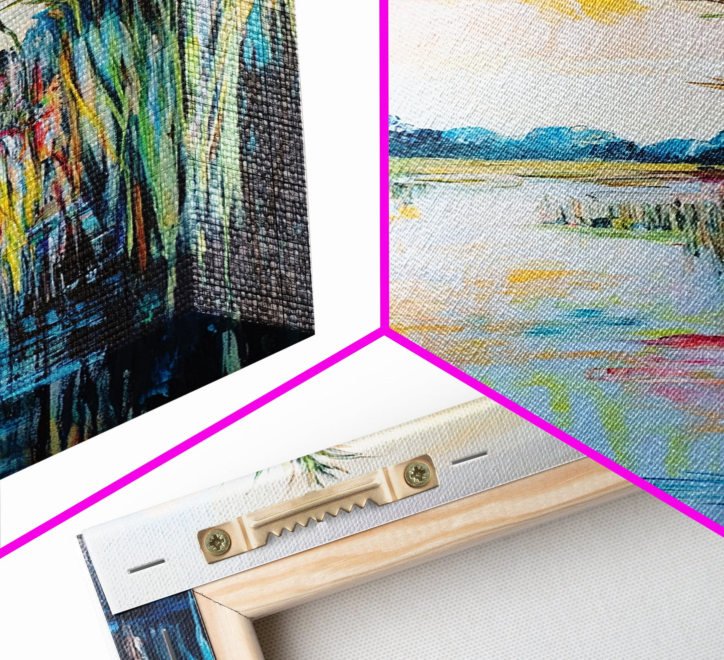 Lakeside Serenity Framed Canvas Print | Nature Landscape Painting | Peaceful Water Reflection Art | Boho Wall Decor | Pastel Colors