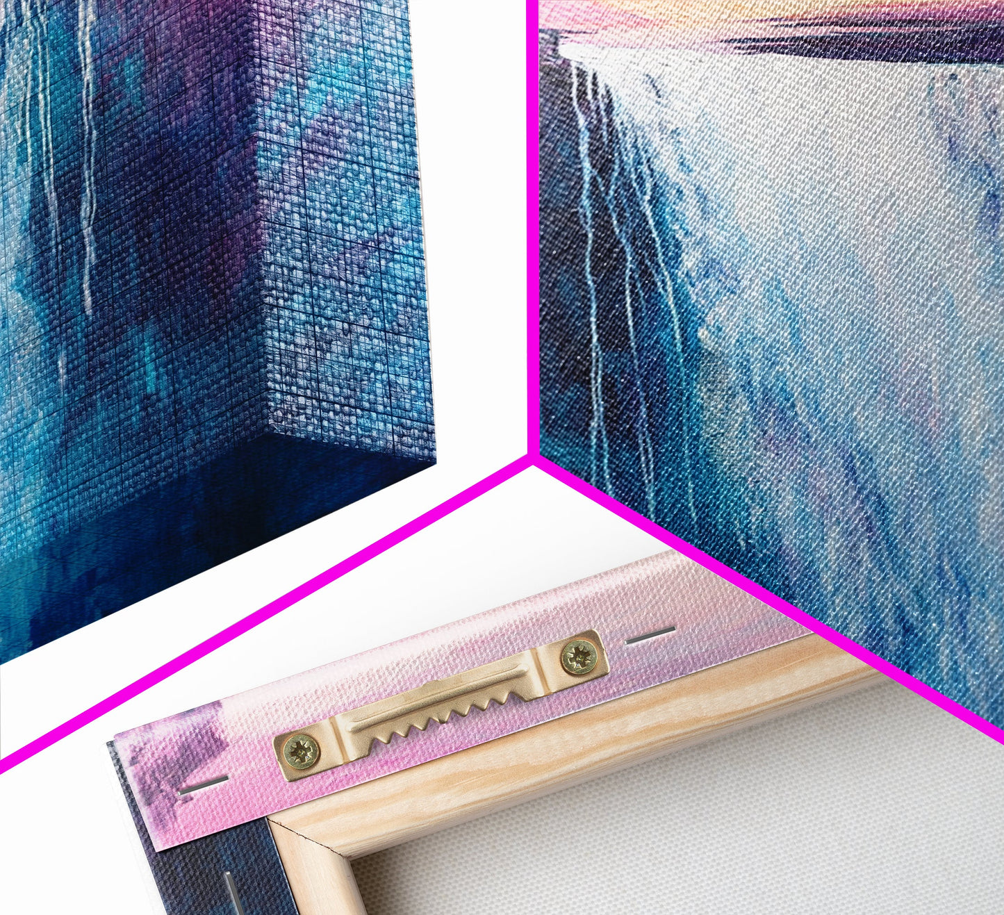 Waterfall Sunset, Moody Art, Mountain Painting, Landscape Painting, Pink Orange Wall Art, Above Couch Art, Canvas Print