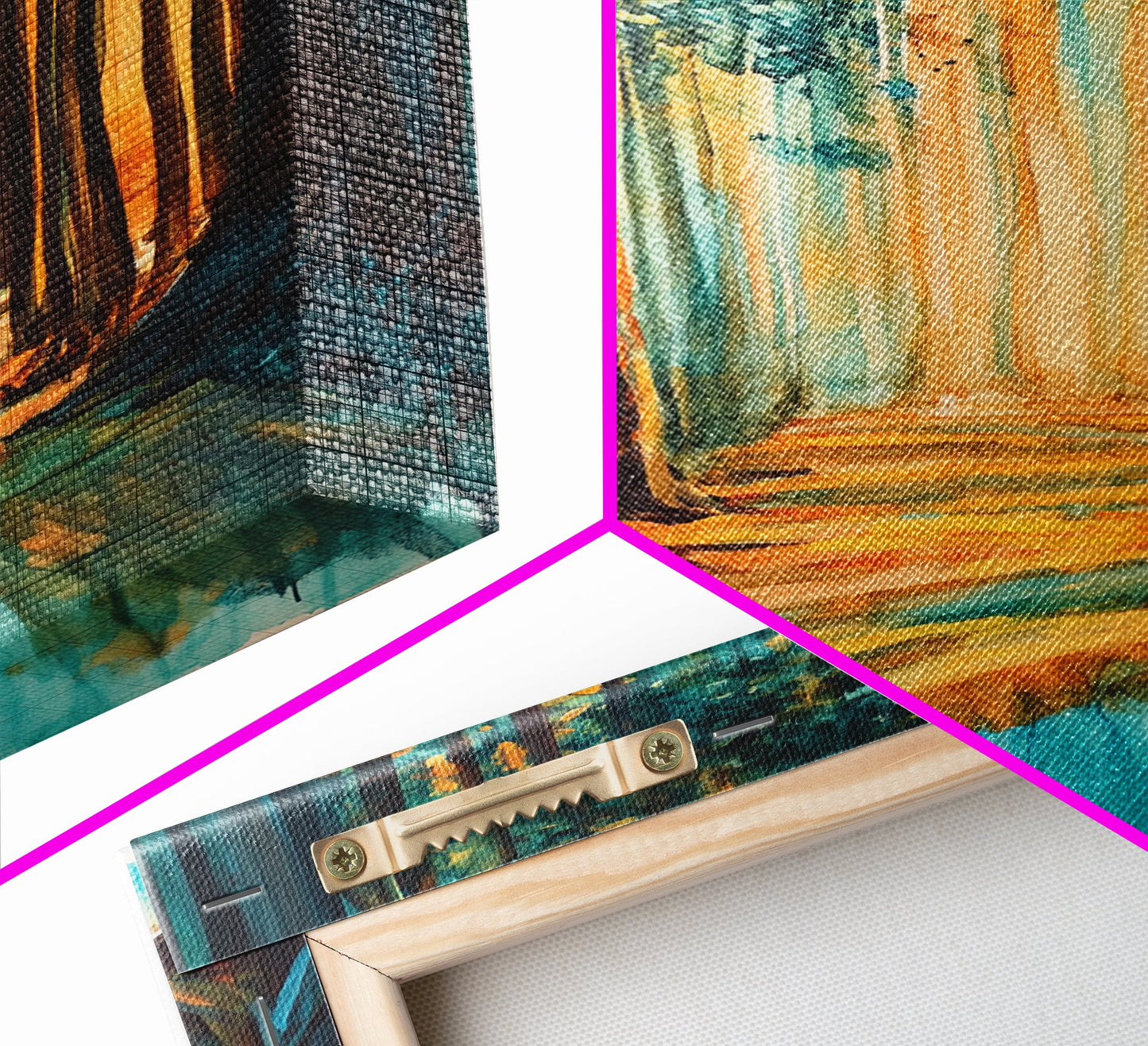 Golden Forest, moody art, pine tree art, wabi sabi wall art, landscape painting, rustic decor, Framed Canvas Print, autumn decor