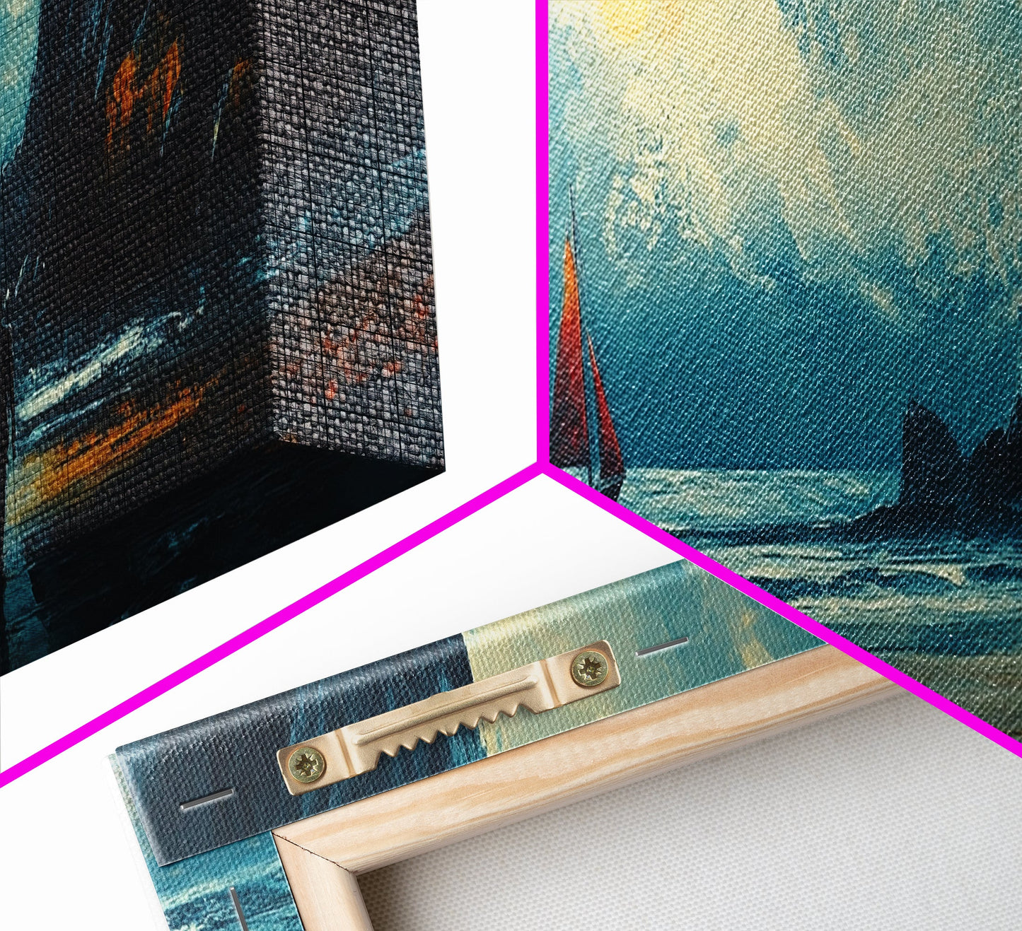 Moonlit Sailboat Canvas Print Dramatic Ocean Wall Art, Coastal Nautical Painting, Dark Blue Seascape, Moody Living Room Decor