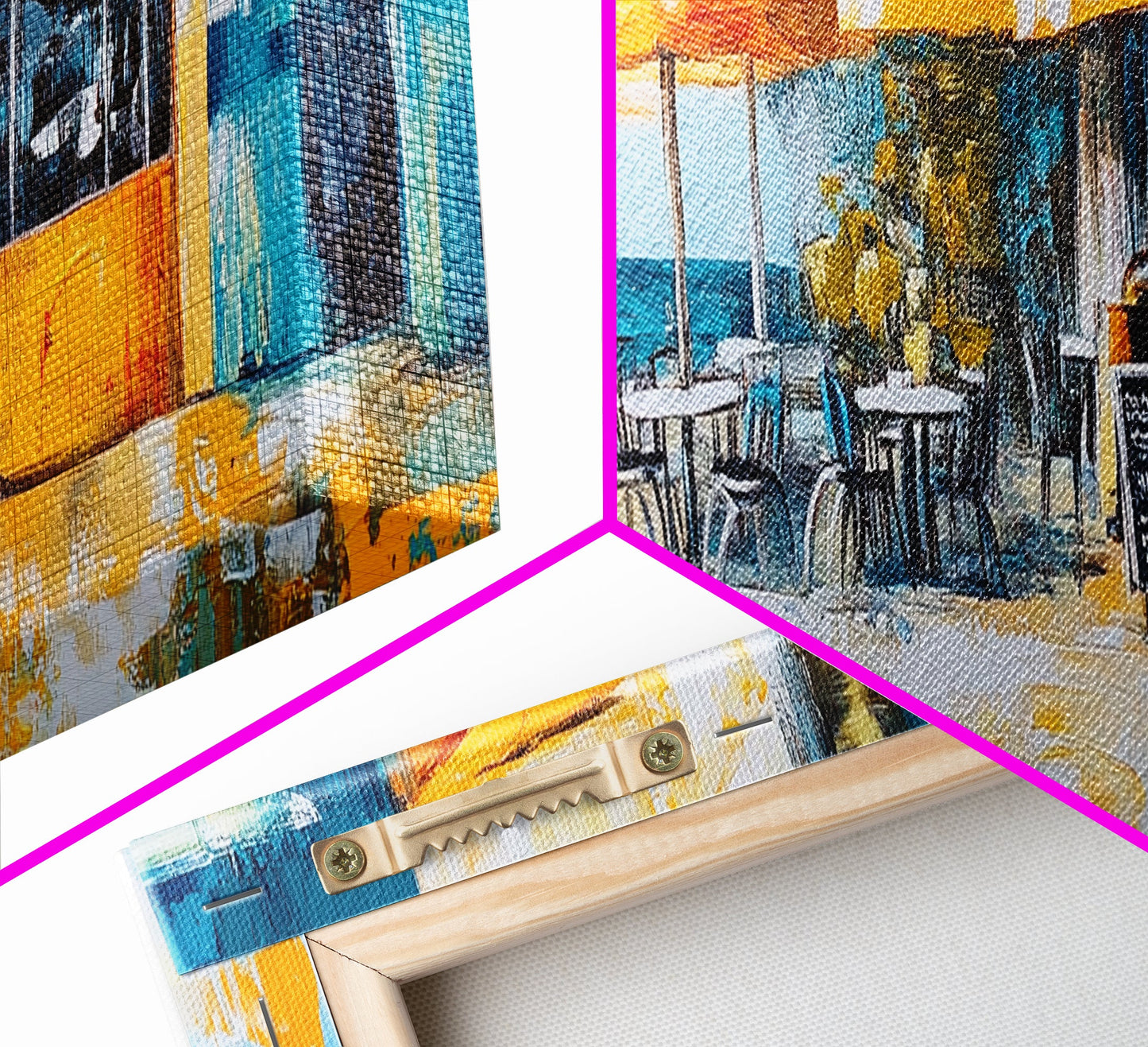 Beachfront Café Painting, Rustic Coastal Restaurant Art, Vibrant Nautical Wall Decor, Warm and Inviting Kitchen, Canvas Print