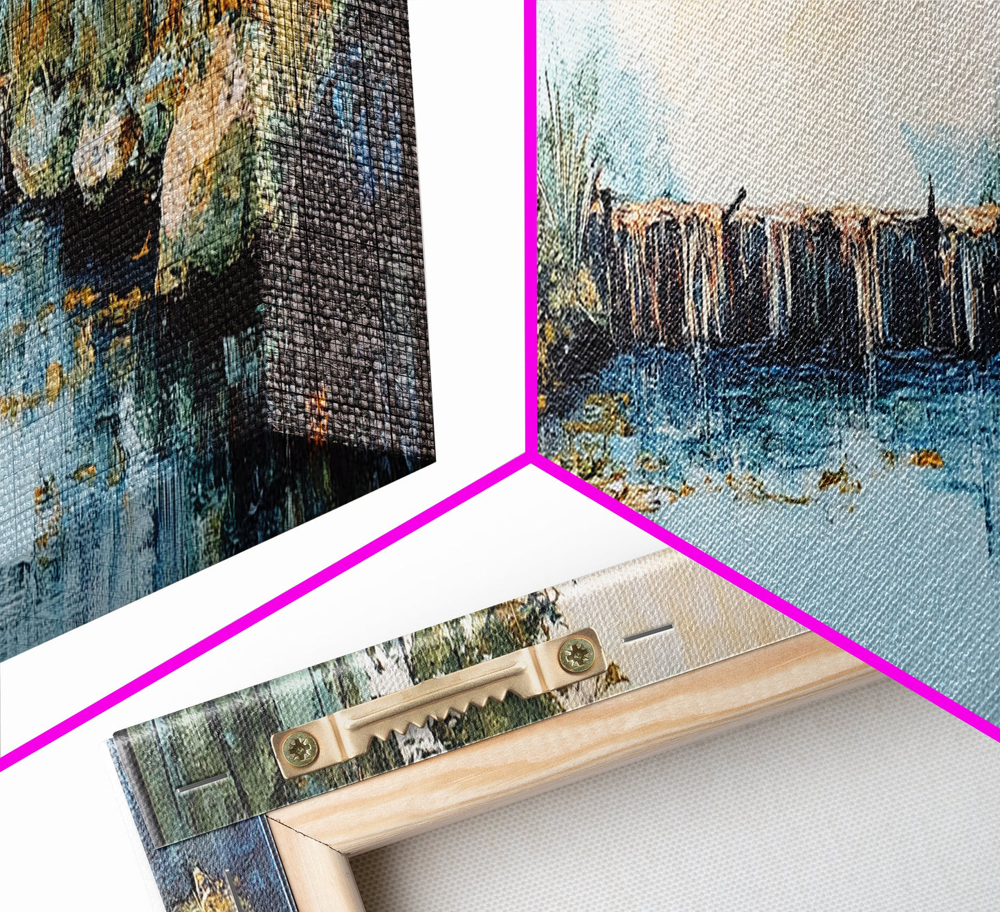 Tranquil River Framed Canvas Print Nature Landscape Art Rustic Cabin Decor Serene Waterfall Painting Lodge Wall Art Autumn Forest Scene