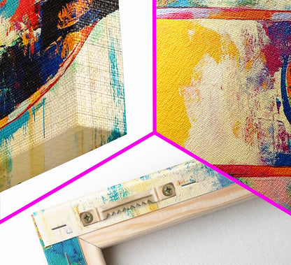 Abstract Surfboard Framed Canvas Print Coastal Beach House Wall Art, Vibrant Surfing Decor, Colorful Ocean Painting, Modern Boho Art