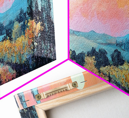 Tuscany Vineyard Painting Sunset Landscape Wall Art Rustic Countryside Decor Warm Autumn Aesthetic Dining Room