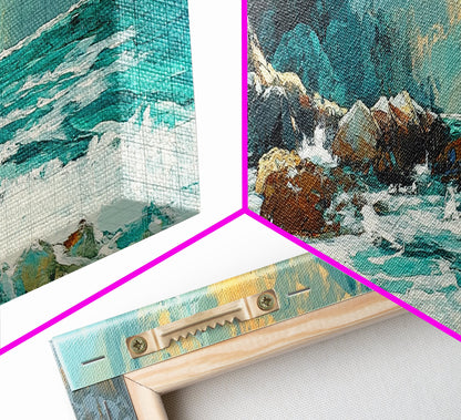 Ocean Cliffside Painting Coastal Rocky Beach Wall Art Dramatic Seascape Artwork Nautical Home Decor Dining Room