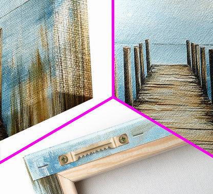 Lake Dock, Peaceful Water Scene, Serene Landscape, Rustic Nature Painting, Minimalist Home Decor, Canvas Print, Framed Canvas Print