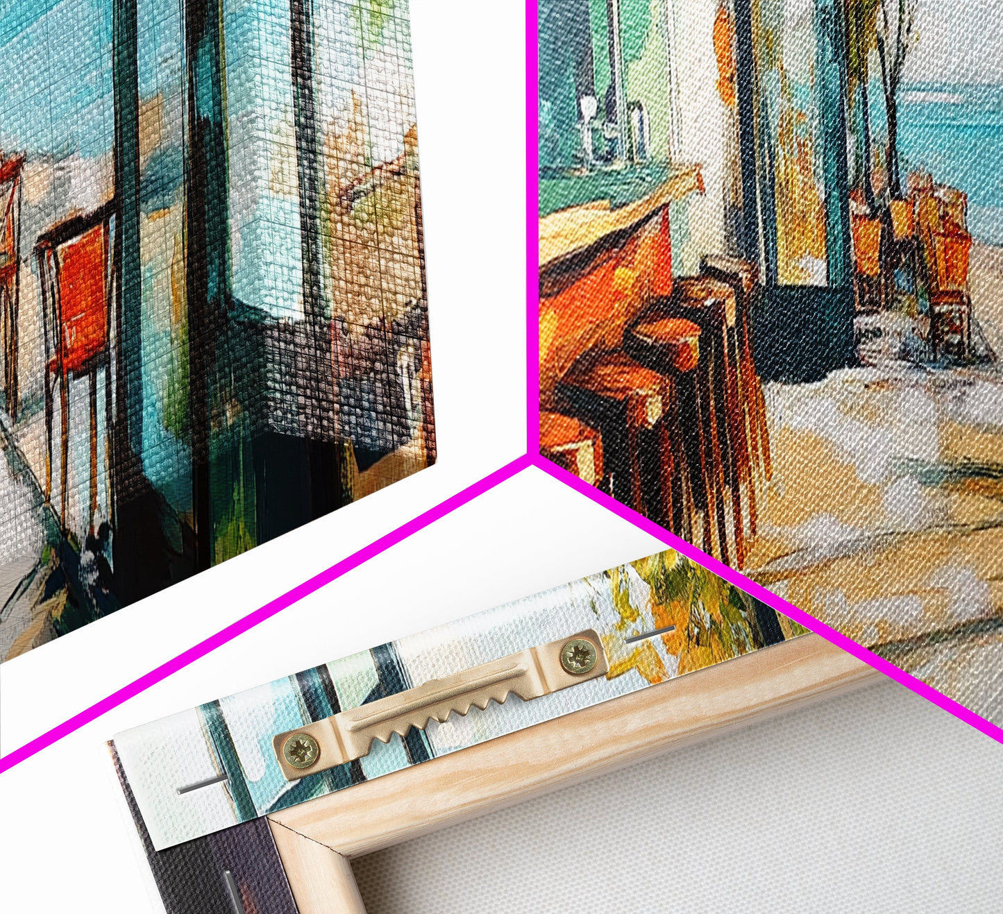 Coastal Beach Bar Framed Canvas Print Modern Seaside Cafe Painting, Coastal Kitchen Wall Art, Tropical Decor, Ocean View Artwork