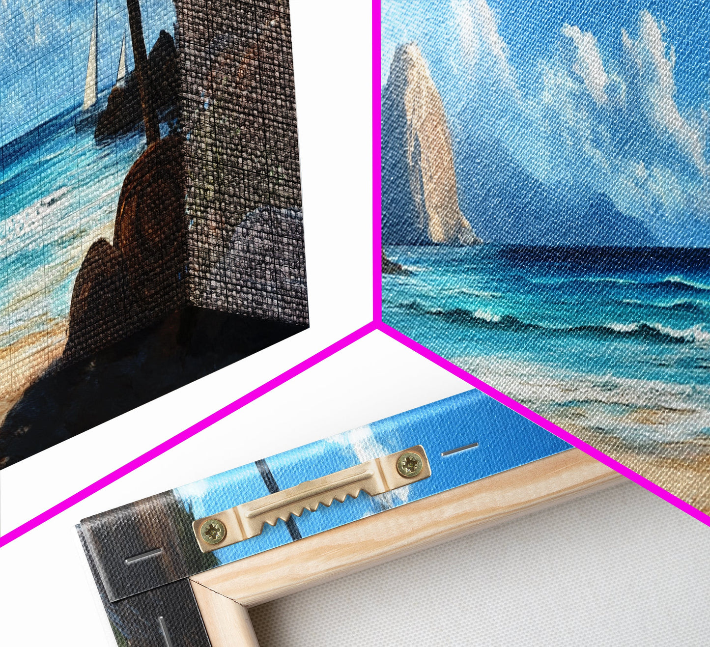 Tropical Beach Framed Canvas Print, Seaside Paradise Wall Art, Coastal Landscape Painting, Ocean View Decor, Office Art