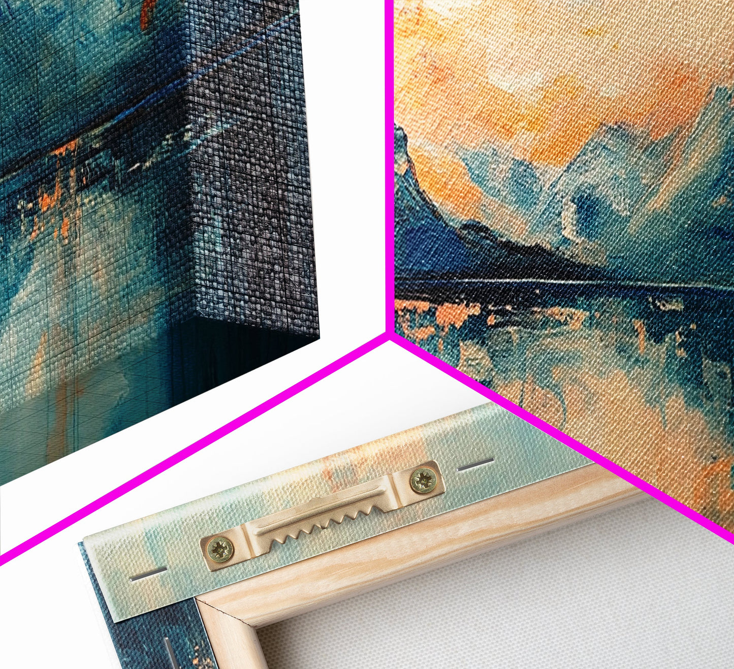 Mountain Reflections at Sunset Wall Art, Abstract Landscape Painting, Blue and Orange Artwork, Statement Piece, Office