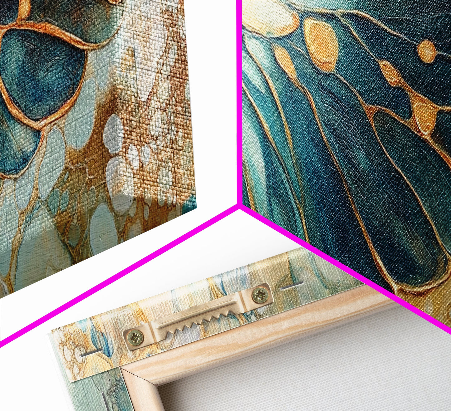 Elegant Butterfly Wing Abstract Art, Blue and Gold Nature Painting, Modern Minimalist Artwork, Bedroom or Office Wall Decor