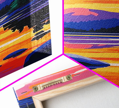 Vibrant Horizon, Fiery Sunset, Framed Canvas Print, Bold Sky Art, Modern Wall Decor, Living Room Accent, Nature Inspired Gift