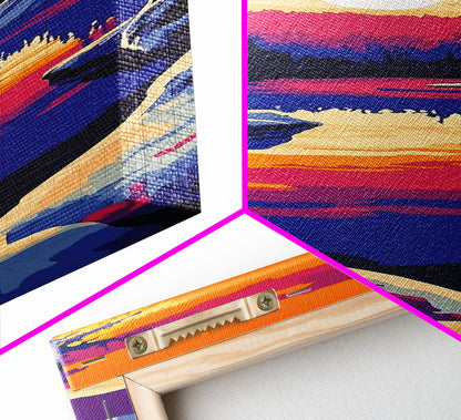 Sunset Lake, Colorful Landscape, Nature Wall Art, Framed Canvas Print, Boho Decor, Living Room Art, Rustic Home, Autumn Art