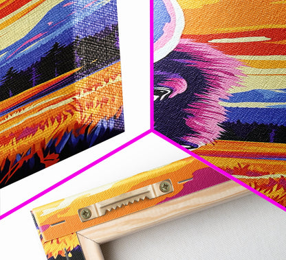 Buffalo Sunset, Western, Bold, Majestic, Canvas Print, Wildlife Wall Art, Rustic Decor, Man Cave Art, Nature Lover Gift, Bold Colors