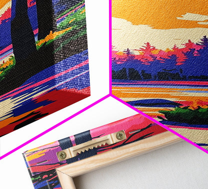 Autumn Forest, River Reflection, Vibrant Nature, Framed Canvas Print, Cabin Wall Art, Cozy Fall Decor, Rustic Retreat, Relaxing