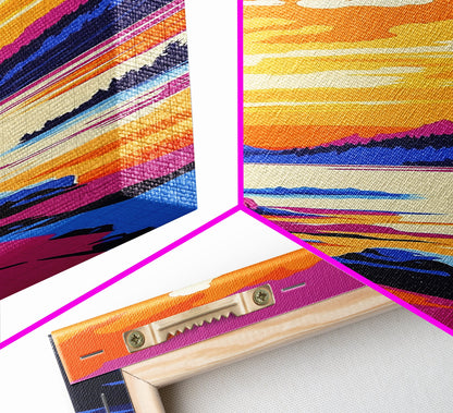 Sunset Shore, Ocean Beach, Coastal Art, Framed Canvas Print, Vibrant Landscape, Boho Wall Art, Bathroom Decor, Nautical Artwork