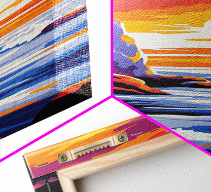 Cliffside Sunset, Ocean Waves, Vibrant Seascape, Canvas Print, Coastal Wall Art, Beach House Decor, Modern Living Room Art