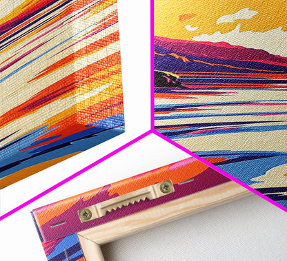 Ocean Sunset, Vibrant Landscape, Framed Canvas Print, Coastal Art, Beach House Decor, Living Room Art, Minimalist Nature Painting