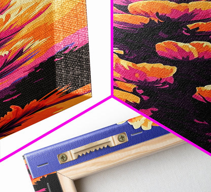 Cactus Bloom, Desert Sunset, Vibrant Nature, Botanical Art, Canvas Print, Boho Wall Art, Bedroom Decor, Living Room Artwork, Gift