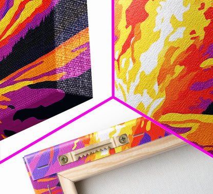 Campfire Blaze, Night Sky Glow, Framed Canvas Print, Cozy Cabin Wall Art, Rustic Living Room, Adventure Decor, Warm Autumn Colors