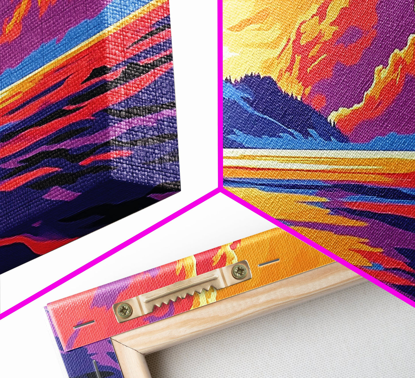 Lakeside Sunset, Vibrant Landscape Art, Warm Color Nature Scene, Bold Scenic Print, Framed Canvas Print, Living Room Wall Art