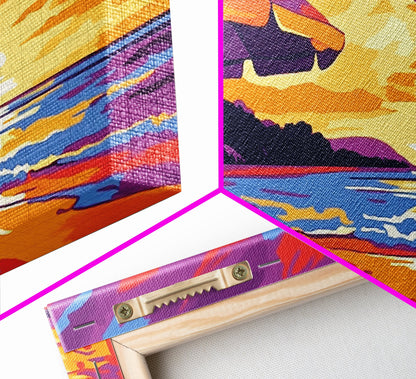 Beach Umbrella, Coastal Sunset Art, Vibrant Ocean Scene, Warm Tropical Decor, Beach Print, Canvas Print, Bedroom Wall Art, Lounge Art