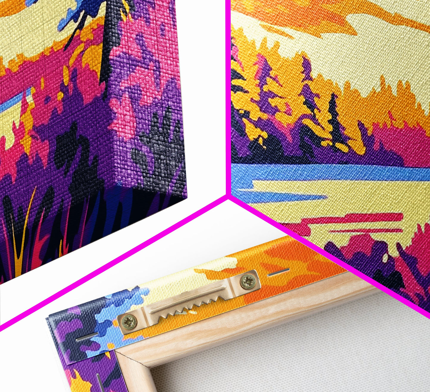 Forest Lake, Autumn Sunset, Vibrant Nature Scene, Rustic Cabin Wall Art, Cozy Home Aesthetic, Framed Canvas Print