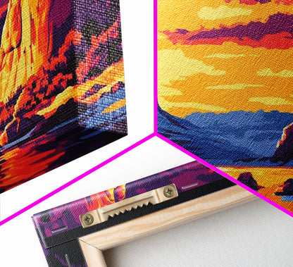 Canyon View, River Sunset, Majestic Landscape, Southwest Decor, Warm Tones, Nature Escape, Living Room or Office, Framed Canvas Print