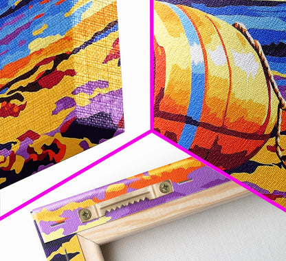 Beach Buoy, Coastal Sunset Painting, Vibrant Nautical Art, Ocean Shore Decor, Framed Canvas Print, Bathroom Wall Art, Beach House Style